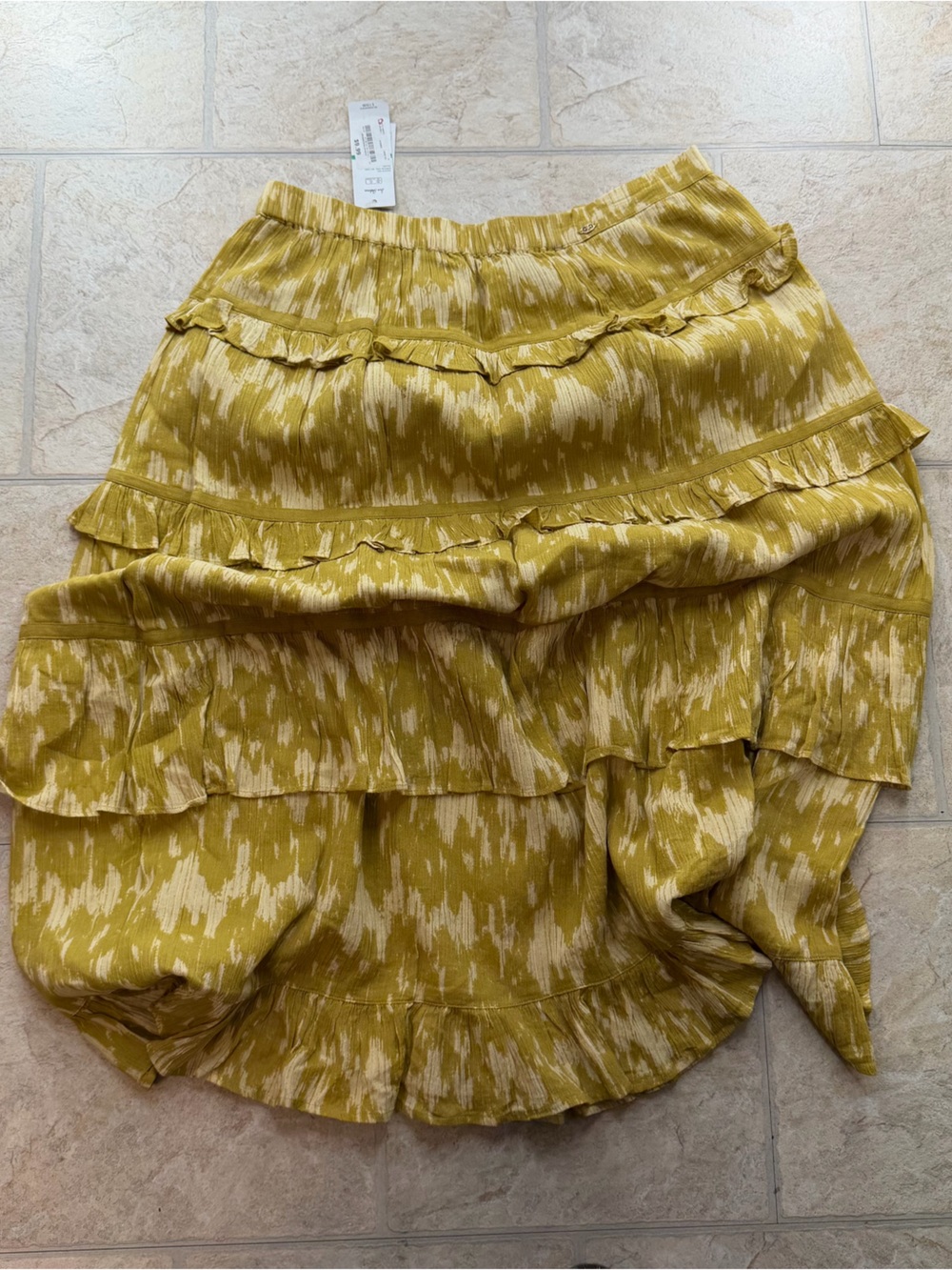 Sam Edelman Yellow Ikat Maxi Skirt with Ruffle Tiers